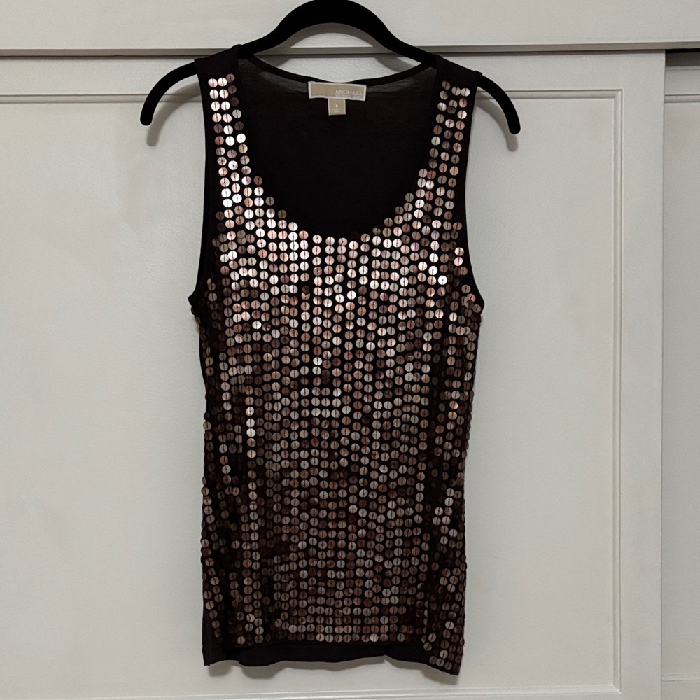 Michael Kors Brown Sequin Tank Top. Size S
